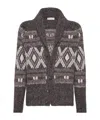 Brunello Cucinelli Wool Cardigan V-neck Geometric Pattern In Gray