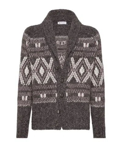BRUNELLO CUCINELLI BRUNELLO CUCINELLI GEOMETRIC JACQUARD BUTTON-UP CARDIGAN