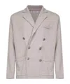 Brunello Cucinelli Beige Cashmere Knit Blazer-style Cardigan In Silver