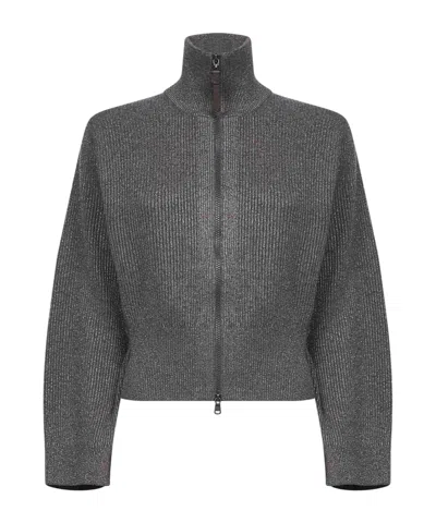 Brunello Cucinelli Long-sleeved Cardigan In Gray