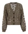 Brunello Cucinelli Foliage Lace Cardigan In Linen And Silk Diamante In Green