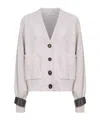 Brunello Cucinelli Embroidered-cuff Button Cardigan In Gray