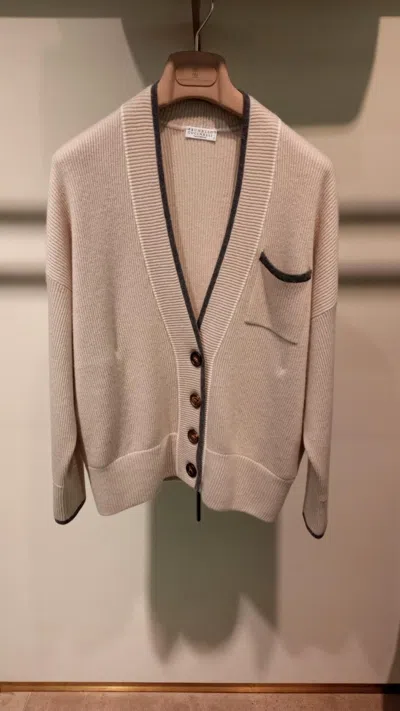 Brunello Cucinelli Long-sleeved Cardigan In Nude
