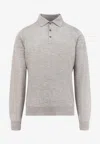 Brunello Cucinelli Long-sleeved Grey Polo With Textured Fabric In Multi