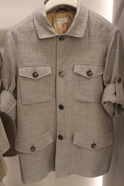 Brunello Cucinelli Long-sleeved Casual Jacket In Gray