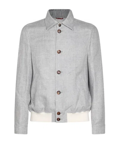 Brunello Cucinelli Virgin Wool Bomber Jacket In Grey