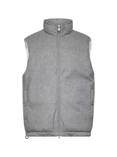 Brunello Cucinelli Grey Wool Canvas Padded Vest In Gray