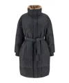 Brunello Cucinelli Lamb Shearling-collar Cashmere Puffer Jacket With Belt In Gray