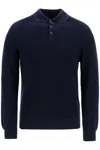 Brunello Cucinelli Cotton Rib Knit Polo Shirt With Long Raglan Sleeve In Blue