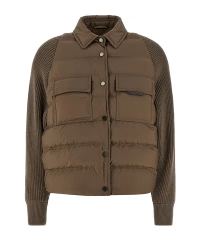 Brunello Cucinelli Long-sleeved Cotton-padded Jacket In Brown