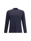 Brunello Cucinelli Men Long-sleeved Cotton T-shirt In Blue
