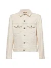 Brunello Cucinelli Classic White Denim Jacket For Men In Beige
