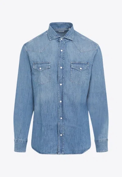 Brunello Cucinelli Long-sleeved Denim Shirt In Blue