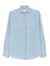 Brunello Cucinelli Denim Shirt With Long Sleeves And Curved Hem In Blue