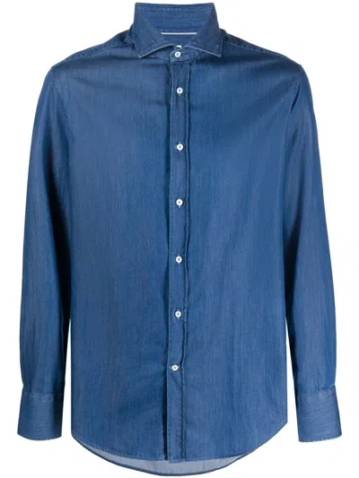 Brunello Cucinelli Long-sleeved Denim Shirt In Blue
