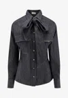 Brunello Cucinelli Long-sleeved Denim Shirt With Bow In Blue
