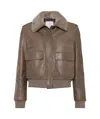 Brunello Cucinelli Fur Collar Leather Jacket In Brown
