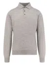 Brunello Cucinelli Long-sleeved Grey Polo With Textured Fabric In Gray