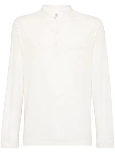 Brunello Cucinelli Long-sleeved Henley T-shirt In White
