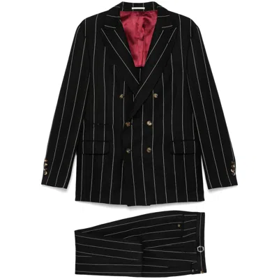 Brunello Cucinelli Long-sleeved Jacket And Striped Pants Suit In Multicolor