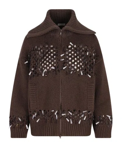 Brunello Cucinelli Long-sleeved Knitted Cardigan In Brown
