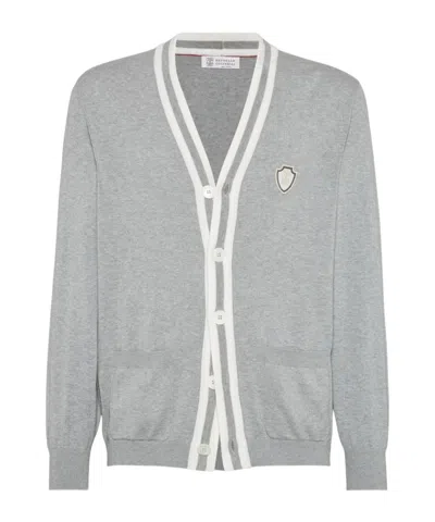Brunello Cucinelli Long-sleeved Knitted Cardigan In Grey