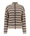 Brunello Cucinelli Open Knit Design Cardigan With Sequins In Nude