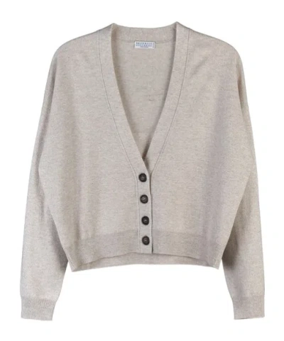Brunello Cucinelli Long-sleeved Knitted Cardigan In Oyster Color