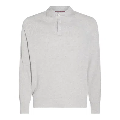 Brunello Cucinelli Long-sleeved Knitted Polo Shirt In Grey