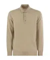Brunello Cucinelli Men Waffle Stitch Cashmere Knit Polo Shirt With Long Sleeve In Nude