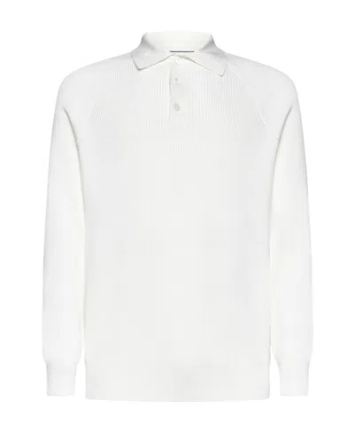 Brunello Cucinelli Long-sleeved Knitted Polo Shirt In White