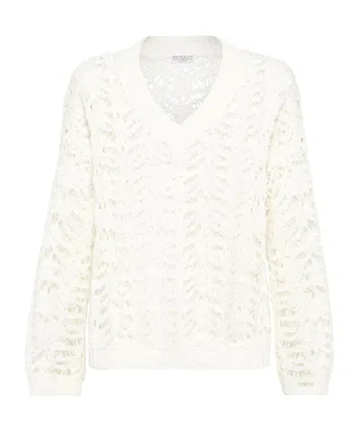 BRUNELLO CUCINELLI BRUNELLO CUCINELLI FOLIAGE LACE V-NECK JUMPER