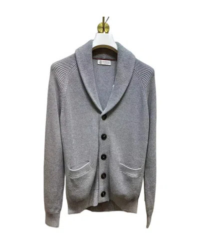 Brunello Cucinelli Long-sleeved Lapel Sweater In Gray