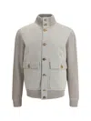 Brunello Cucinelli Grey Suede And Knit Bomber Jacket In Gray