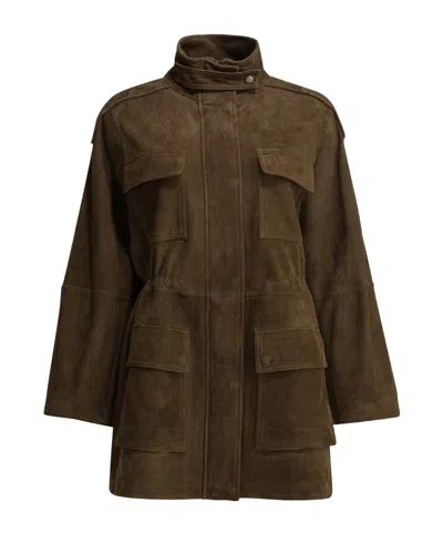 Brunello Cucinelli Long-sleeved Leather Jacket In Brown