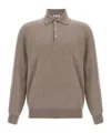 Brunello Cucinelli Cashmere Polo Ribbed Collar Cuffs Hem In Brown
