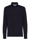 BRUNELLO CUCINELLI LONG-SLEEVED POLO SHIRT IN LIGHT SILK AND COTTON JERSEY WITH SHIRT COLLAR