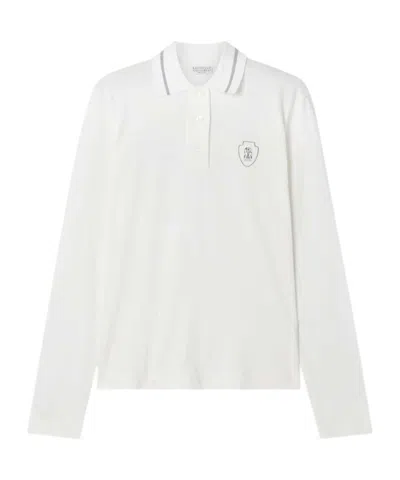Brunello Cucinelli Printed Cotton-jersey Polo Shirt In White