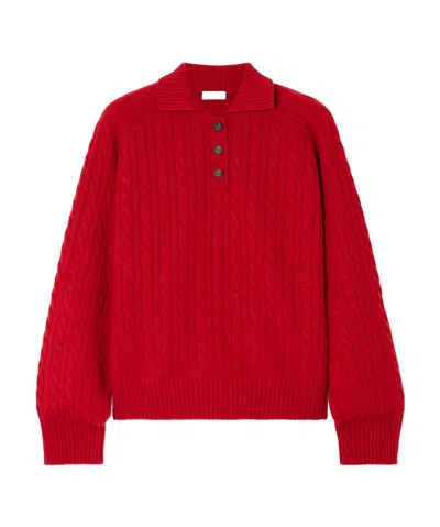 Brunello Cucinelli Cable-knit Cashmere Polo Sweater In Red