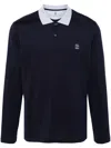 Brunello Cucinelli Long Sleeve Polo Shirt With Contrast Collar In Blue