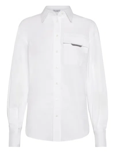 Brunello Cucinelli Long-sleeved Poplin Shirt In White