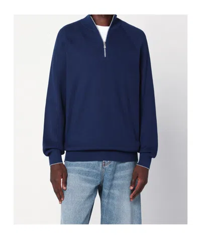 Brunello Cucinelli Long-sleeved Ribbed Sweater In Blue