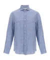 Brunello Cucinelli Linen Shirt With Button Cuffs And Collar In Blue