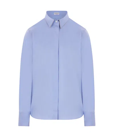 Brunello Cucinelli Poplin Shirt In Blue