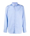 Brunello Cucinelli Plain Blue Cotton Shirt In Blue
