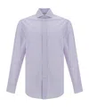 Brunello Cucinelli Striped Cotton Shirt Button-down Collar In Gray