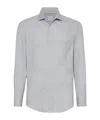 Brunello Cucinelli Stretch-cotton Chevron Slim-fit Shirt In Gray