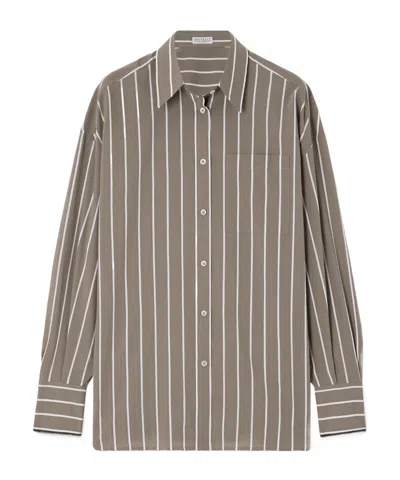 Brunello Cucinelli Bead-embellished Striped Cotton-blend Poplin Shirt In Multi