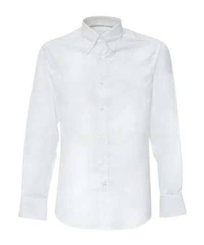 Brunello Cucinelli Button-down Collar Cotton Shirt With Curved Hem In White
