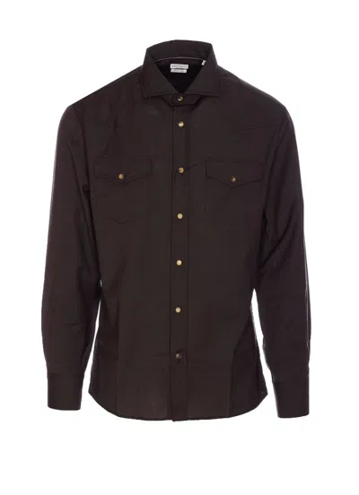 Brunello Cucinelli Long Sleeved Spread Collared Shirt In Grey